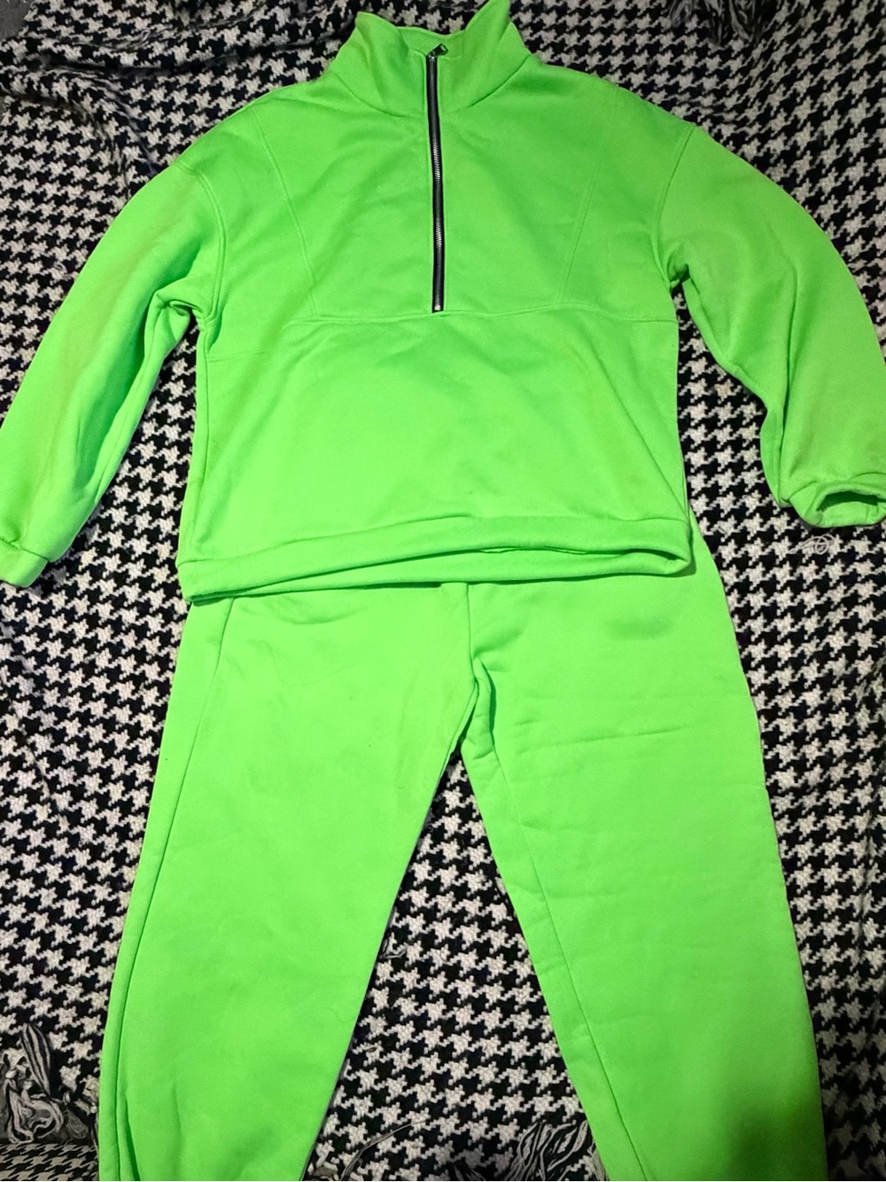 Neon Green Half-Zip Sweatshirt & Jogger Set